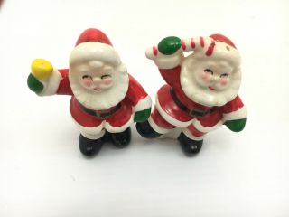 Vintage 50s 60s Christmas Santa Claus Candy Cane Bell Salt Pepper Shakers Japan