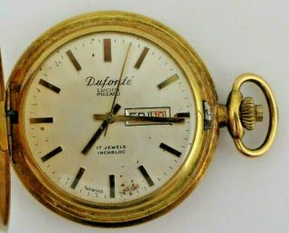 Vintage Dufonte Lucien Piccard Pocket Watch 17 Jewels Incabloc 8s Day Date