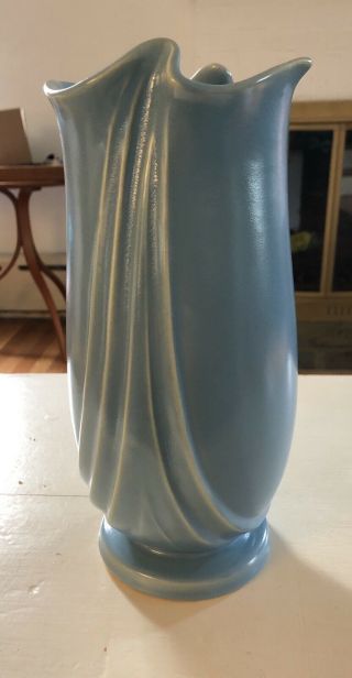 Vintage Blue Weller Pottery Art Deco Vase,  Draped Style,  Pinched Top