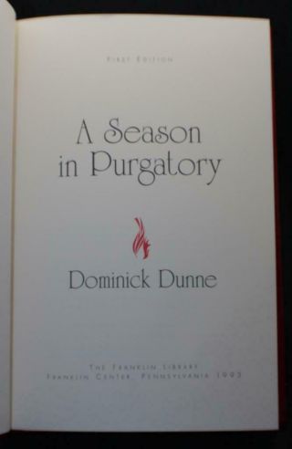 FRANKLIN LIBRARY SIGNED 1st EDITION A SEASON IN PURGATORY by DOMINICK DUNNE 3