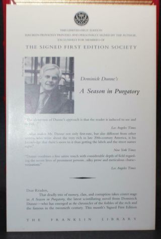 FRANKLIN LIBRARY SIGNED 1st EDITION A SEASON IN PURGATORY by DOMINICK DUNNE 4