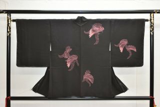 Vintage Silk Kimono Jacket:embroidered Pink Purple Wisteria/chrysanthemum@yk11
