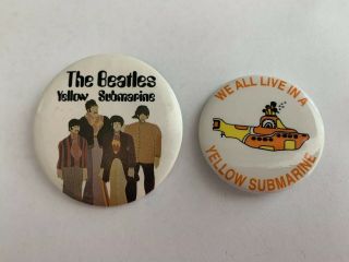 2 Vtg Beatles Yellow Submarine Pinbacks Buttons 1968 Era