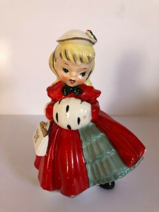 Vintage 1956 Napco Christmas Shopper Holly Girl Figurine Ax1690fa.