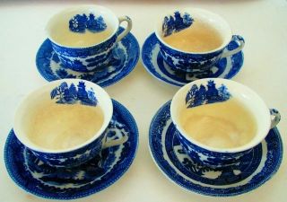 Vintage Blue Willow Occupied Japan 4 Teacup 2 Oj.  6 " Saucer,  1 Johnson,  1 Baker