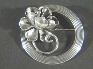 Vintage Jewelart Sterling Silver Art Nouveau Style Flower Brooch Pin