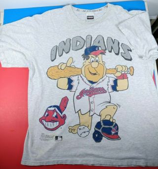 Vtg 90s Cleveland Indians/the Flintstones Xl Shirt Mlb Baseball Fred Chief Wahoo
