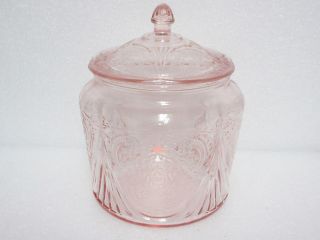 Vintage Pink Royal Lace Cookie Jar & Lid / Htf / Old / Hazel Atlas Glass Co