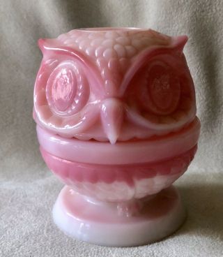 Vintage Fenton Rosalene Pink Owl Fairy Lamp; Can Use Real Or Battery Candle