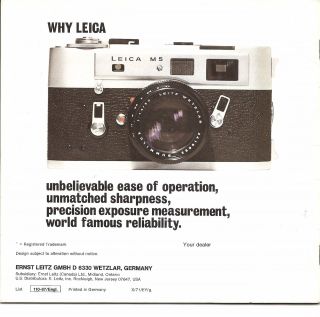 LEICA M5 Brochure English 110 - 87d Canada ed.  Fresh 2