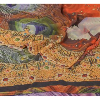 Sanskriti Vintage Saree Digital Printed Georgette Sari Craft Decor 5 Yd Fabric 2