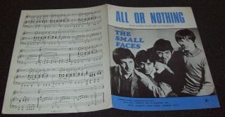 Vintage Sheet Music - The Small Faces - All Or Nothing - 1966 - Generally Vg
