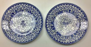 2 Vintage Nippon Flying Phoenix Bird Blue And White 9 3/4” Dinner Plates