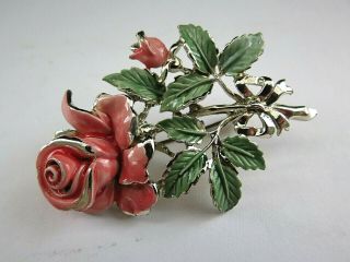 Vintage 1960 ' s Exquisite Enamel Pink Rose Birthday Brooch Brooch June 3