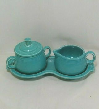 Vintage Fiesta Cream And Sugar Set In Turquoise