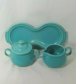 Vintage Fiesta Cream And Sugar Set in Turquoise 2