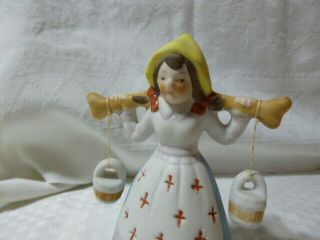 Vintage Hand Painted Bisque Dutch Woman Bell Figurine 5 "