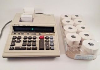 Vintage Sharp Compet Qs - 2604 Electronic Print/display Calculator W/ 9 Rolls Tape
