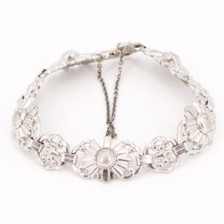 Vtg Sterling Silver - Art Nouveau Flower Floral Ornate Link 7 " Bracelet - 19g
