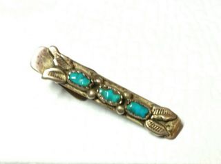 Vintage Navajo Sterling Silver Turquoise Tie Bar Clip