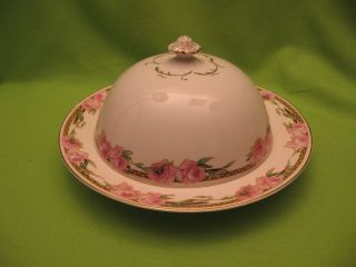 Vintage " Alfred Meakin " Butter Dish W/floral Design - 8 " In Dia.  - " England "