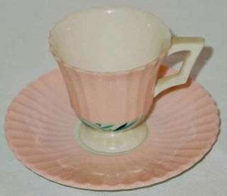 Vintage Discontinued Lenox China Pink Footed Demitasse / Demi Cup & Saucer