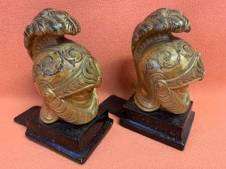 Borghese Vintage Bookends Marble Base Gilt Galea Helmets Roman Soldiers