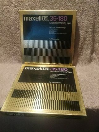 2 Maxell " Ud " 35 - 180.  10.  5 " Reel - To - Reel Sound Recording Tape Metal Reel