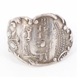 Vtg Sterling Silver - Kansas State Seal Spoon Handle Ring Size 9.  5 - 12g