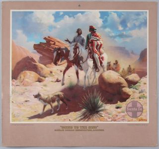 Vintage 1941 Native American Santa Fe Railroad Calendar Top Print Gerard Delano