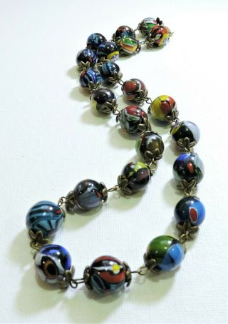 Vintage Multi Color Millefiori Lampwork Art Glass Bead Necklace Au19200