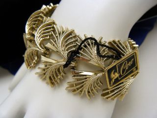 Vintage Coro Pegasus Wide Light Gold Tone Foliate Link Bracelet Tag