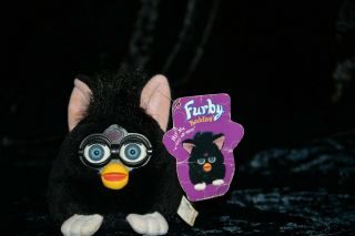 Vintage 1999 Furby Buddies Black Pink Ears Gray Eyes Very Hungry Meme Ay - Tay