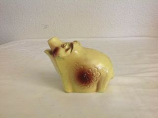 Vintage Cast Iron Metal Piggy Bank W/coin Slot Mouth Yellow And Brown