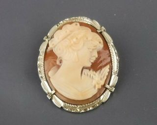 Vintage Oval Cameo Brooch Or Pendant Of Classical Female Bust In Sterling Silver