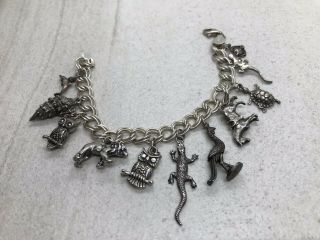 Vintage Sterling Silver Animals Charms 7.  25” Bracelet (37.  8g) 2