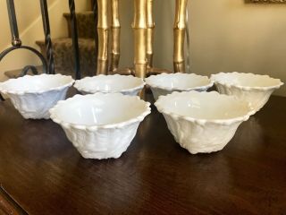 Set Of 6 Vintage Milk Glass Flower Bottom Cabbage Leaf Bowl Set