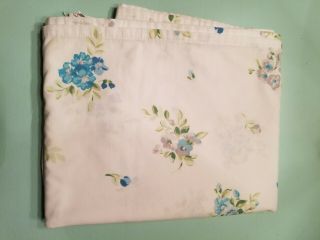 Vintage White W/ Multicolored Floral Print Queen Size Flat Bed Sheet,  So Pretty