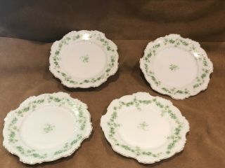 4 Vintage Ohme Eglantine Porcelain 6 1 - 4 In.  Plates Green Flowers
