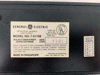 Vintage GE General Electric AM/FM Radio Walnut Grain Finish 120 Volts 7 - 4115B 8