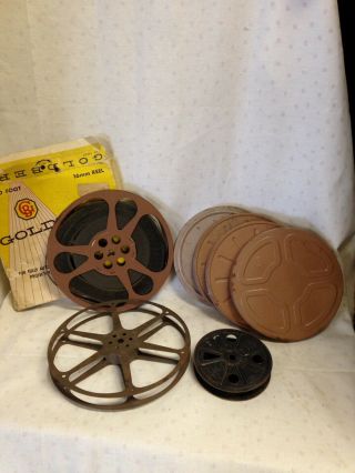 2 Vintage 16mm Film Reels - - One With Film,  4 6 " Cases,  One 4 " Reel E.  K.  Co.