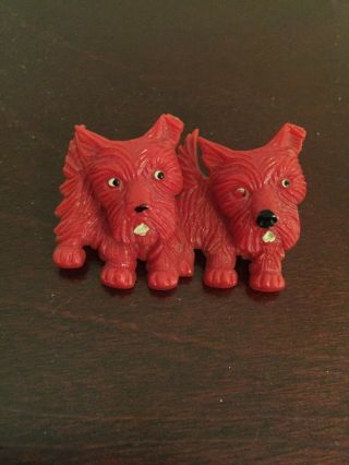 Vintage Bakelite Brooch Pin Scottie Dogs W/ Moveable Heads.