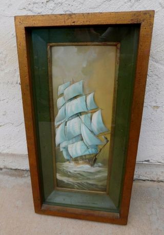 Vintage 3d Sailboat Sail Boat Ship Picture Shadow Box Nautical Framed
