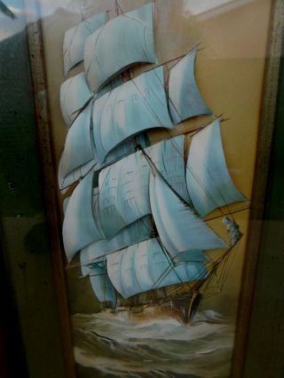 Vintage 3D Sailboat Sail Boat Ship Picture Shadow Box Nautical Framed 3