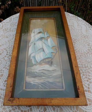 Vintage 3D Sailboat Sail Boat Ship Picture Shadow Box Nautical Framed 5