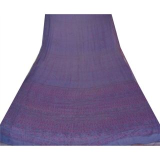 Sanskriti Vintage Purple Saree Pure Chiffon Silk Printed Sari Craft Decor Fabric 3