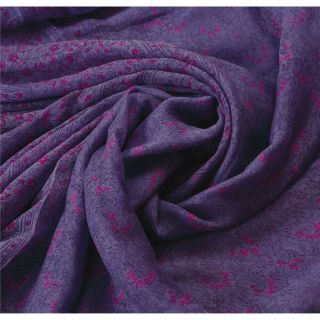 Sanskriti Vintage Purple Saree Pure Chiffon Silk Printed Sari Craft Decor Fabric 4