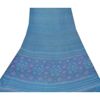 Sanskriti Vintage Blue Saree Pure Chiffon Silk Printed Sari Craft Decor Fabric 3