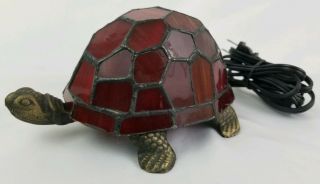 Vintage Tiffany Style Turtle Lamp Stained Glass Retro Electric With Switch