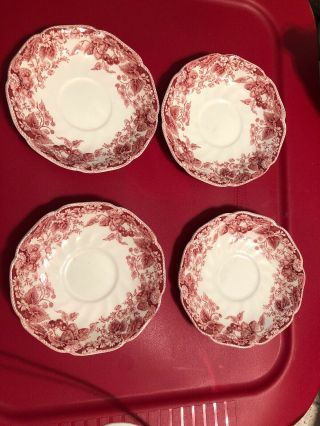 Vintage Johnson Brothers Strawberry Fair Cup And Saucer Set Of 4